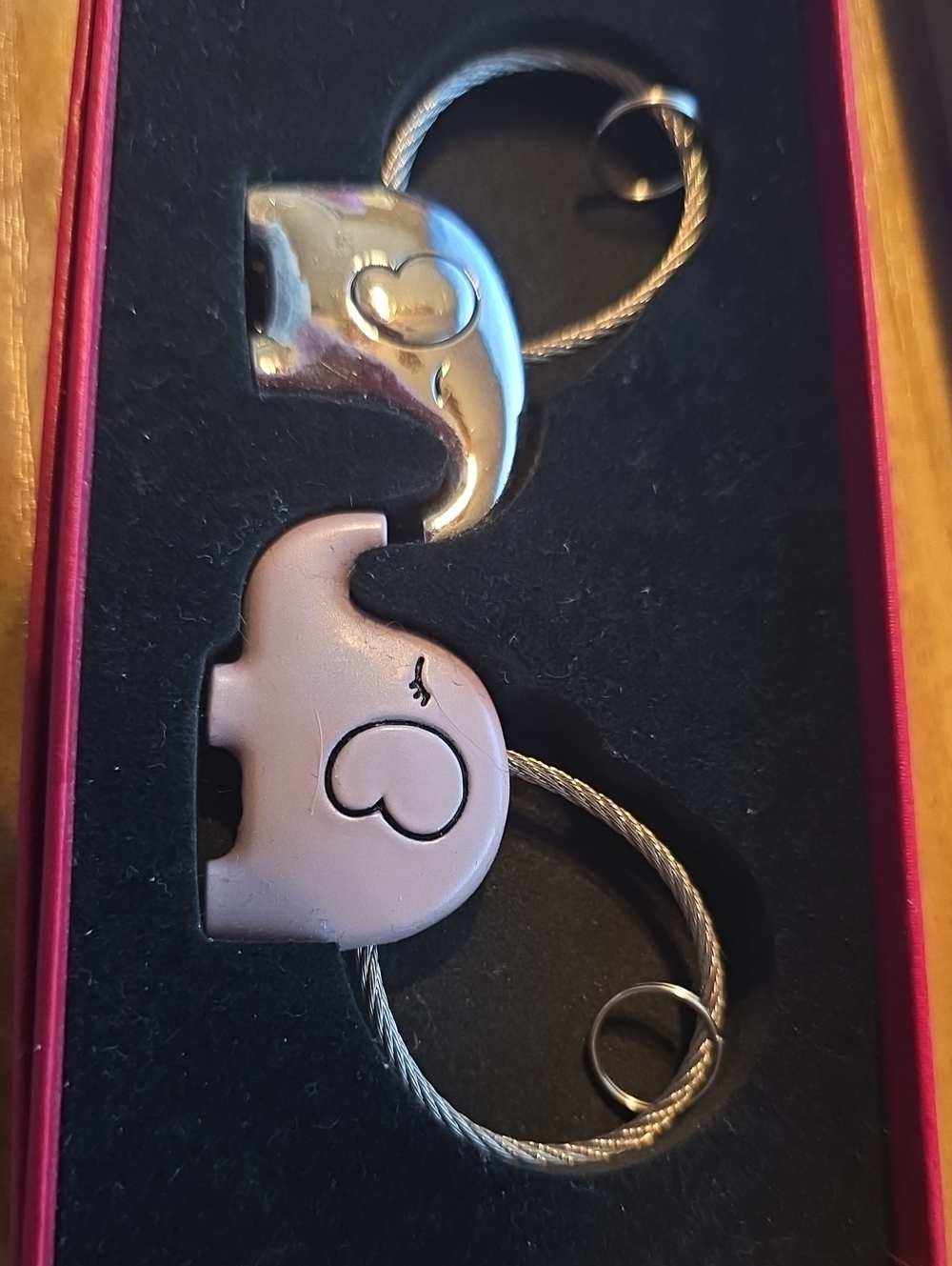 Heart Accent Kissing Elephant Keychain Pair - Pink and Silver